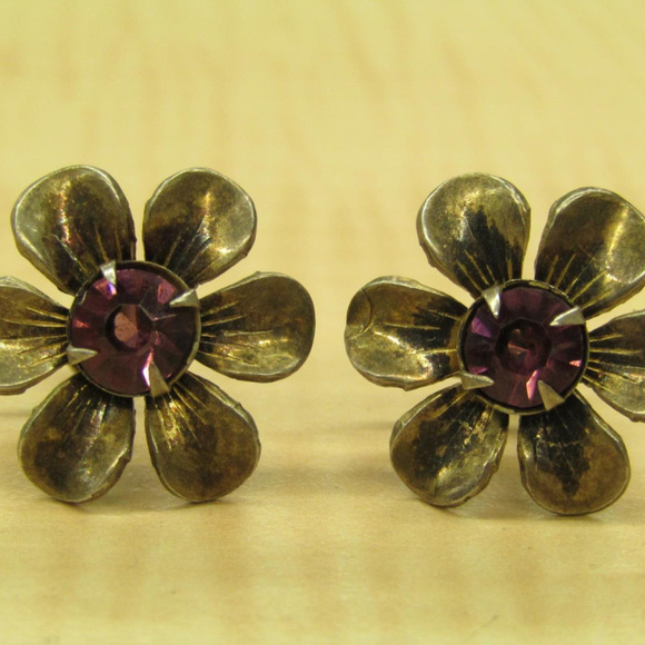 Vintage Jewelry - vtg amethyst sterling silver 925 flower earrings